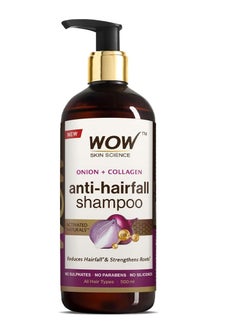 WOW WOW Skin Science Onion & Collagen Anti-Hairfall Shampoo|Reduces Hairfall|Strengthens Roots|Nourishes Scalp|Prevents Breakage|Enhances Hair Thickness and Shine|New & Improved Formulation|500ml  - Image 1