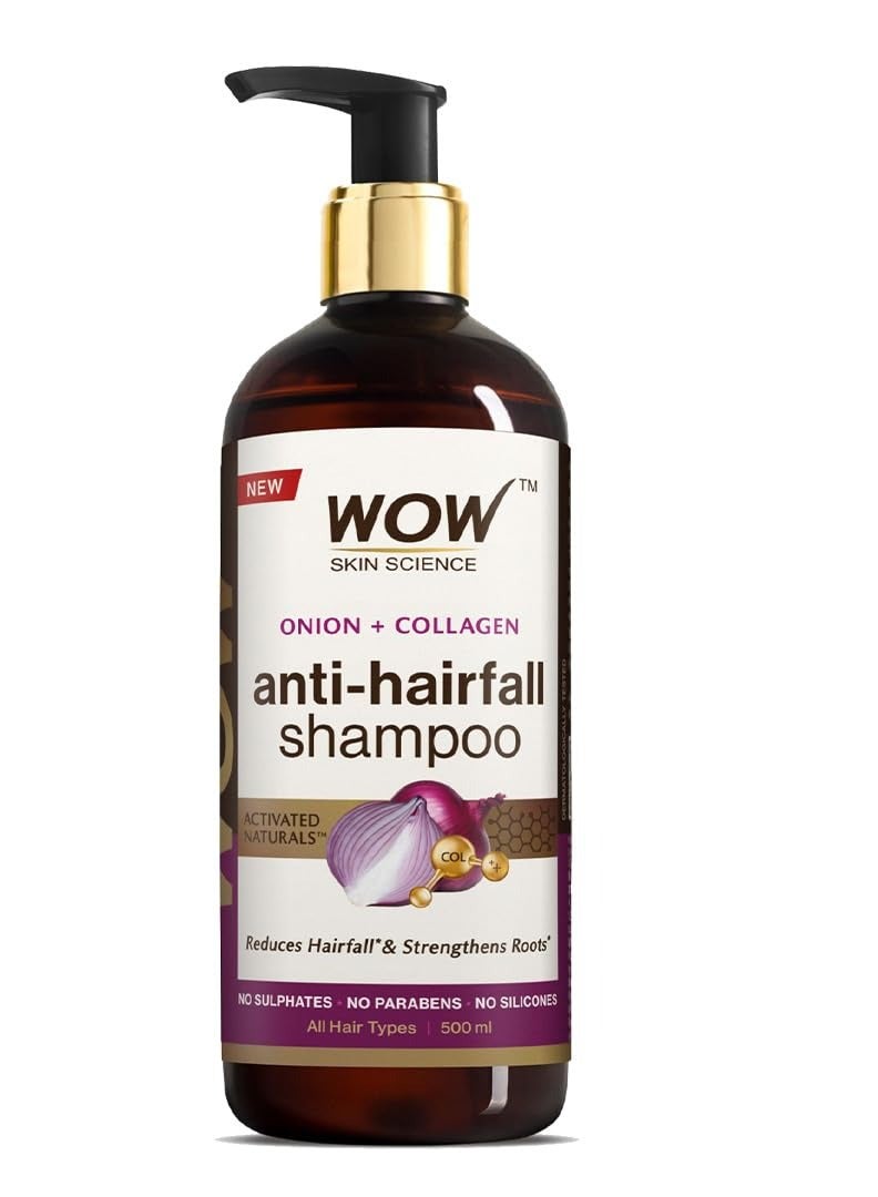 WOW Skin Science Onion & Collagen Anti-Hairfall Shampoo|Reduces Hairfall|Strengthens Roots|Nourishes Scalp|Prevents Breakage|Enhances Hair Thickness and Shine|New & Improved Formulation|500ml - Image 1