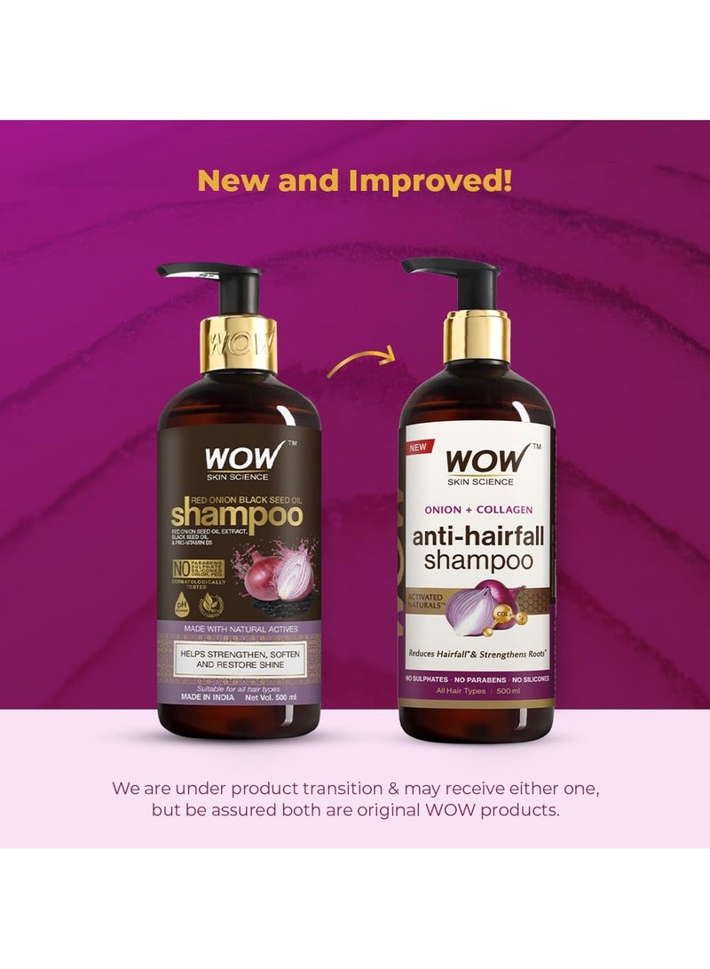 WOW Skin Science Onion & Collagen Anti-Hairfall Shampoo|Reduces Hairfall|Strengthens Roots|Nourishes Scalp|Prevents Breakage|Enhances Hair Thickness and Shine|New & Improved Formulation|500ml - Image 2