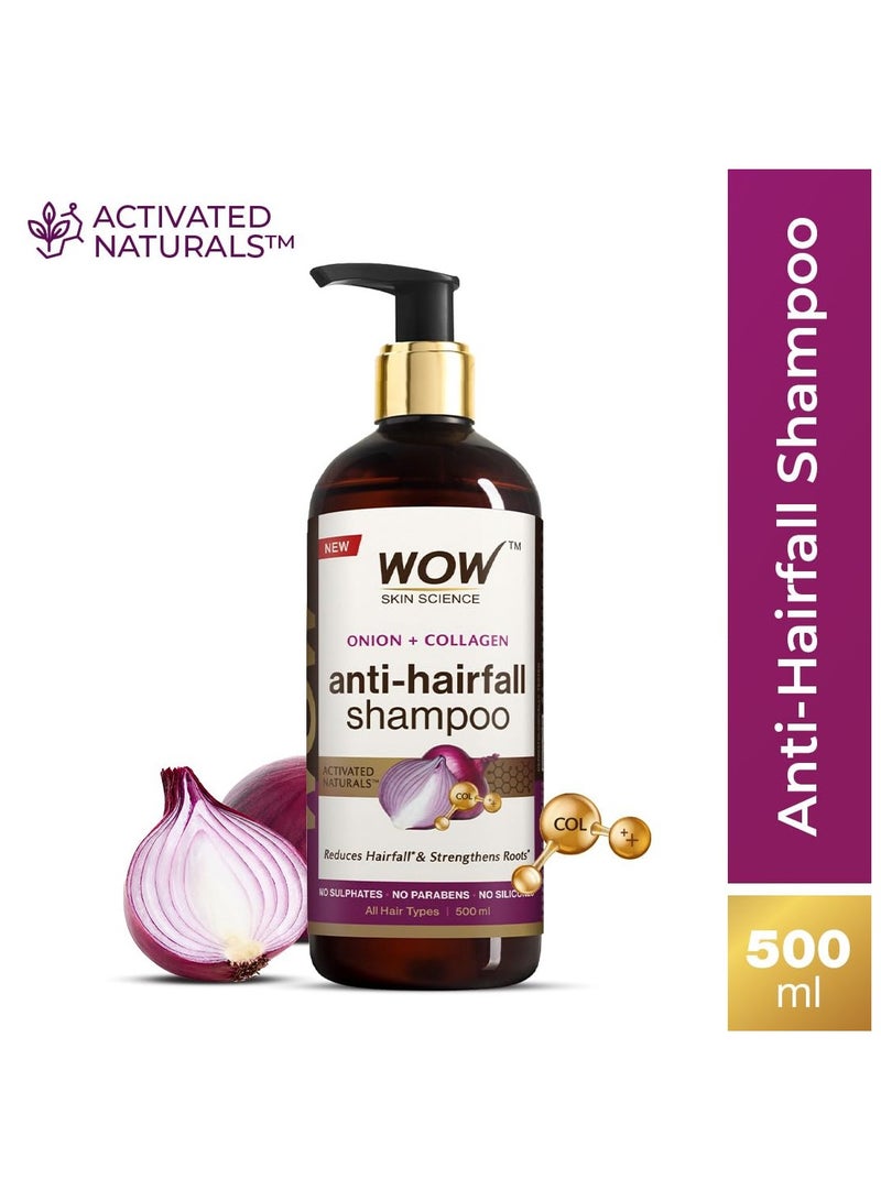 WOW Skin Science Onion & Collagen Anti-Hairfall Shampoo|Reduces Hairfall|Strengthens Roots|Nourishes Scalp|Prevents Breakage|Enhances Hair Thickness and Shine|New & Improved Formulation|500ml - Image 3