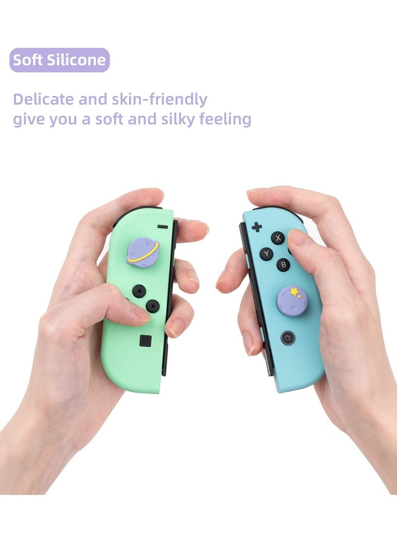 Generic - Thumb Grip Caps Compatible with Nintendo Switch / OLED / Switch Lite ,Soft Silicone Joystick Rocker Cover,4PCS (Purple Happy Planet Pattern) - Image 1
