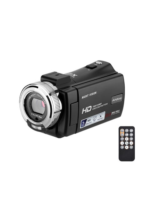 Andoer V12 1080P Full HD 16X Digital Zoom Recording Video Camera Portable Camcorder with 3.0 Inch Rotatable LCD Screen Max. 30 Mega Pixels Support Night Vision Face Detection Face Beautification
