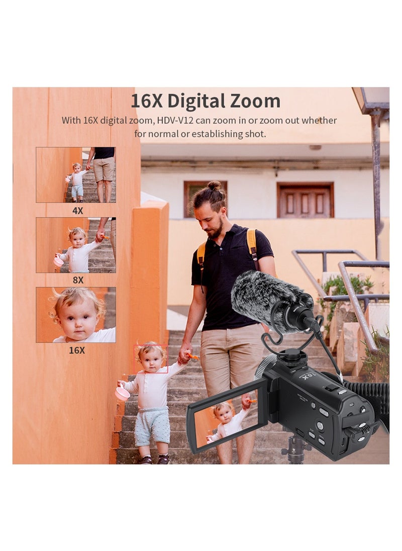 Andoer V12 1080P Full HD 16X Digital Zoom Recording Video Camera Portable Camcorder with 3.0 Inch Rotatable LCD Screen Max. 30 Mega Pixels Support Night Vision Face Detection Face Beautification