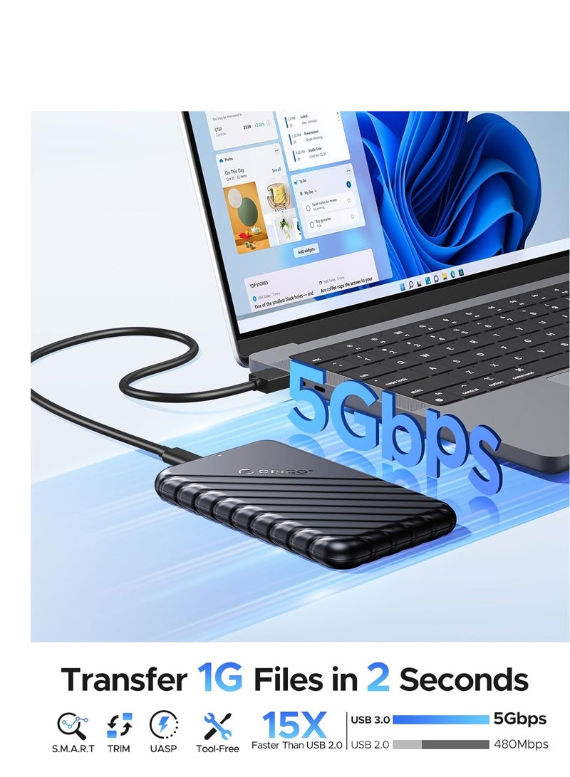 أوريكو حاوية محرك أقراص ثابتة خارجي مقاس 2.5 بوصة USB 3.0 إلى SATA III لـ 7 مم و9.5 مم SATA HDD SSD أداة مجانية [يدعم UASP] أسود (25PW1-U3) - Image 3