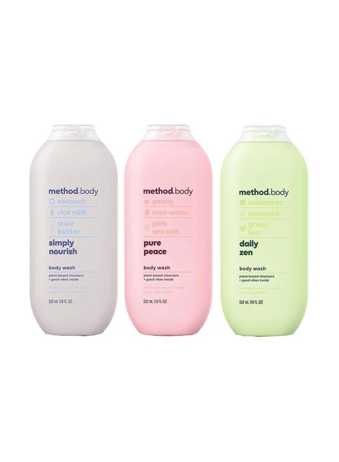 Method Body Wash Variety Pack - 3 Scents - Simply Nourish, Pure Peace And Daily Zen - 18 Fl Oz Each - Image 1