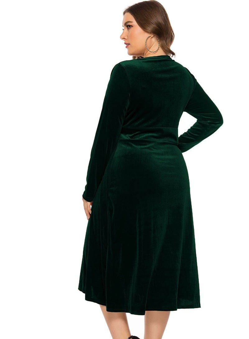 Loquat Women's Autumn V-Neck Long Sleeved Gold Velvet Dress  - Image 2