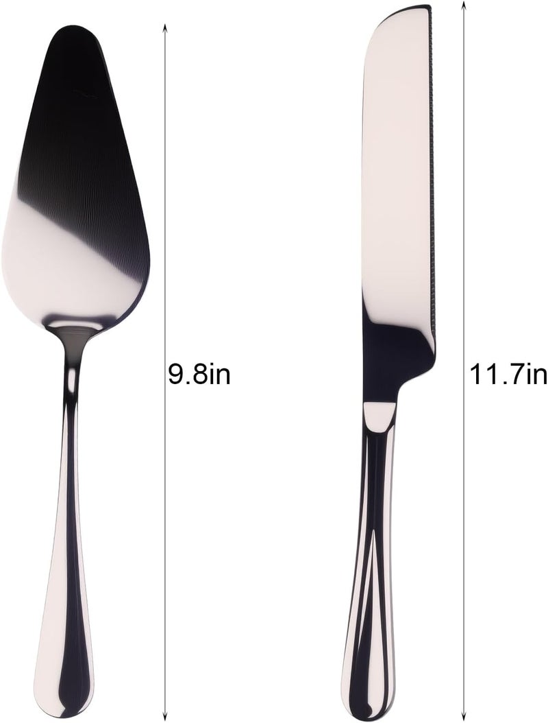Auerllcy Stainless Steel Cake Knife and Server Set – 2-Piece Wedding Cake Cutting Set with Gift Box – Elegant Pie and Pizza Serving Utensils for Parties, Birthdays, Anniversaries (Silver) - Image 2