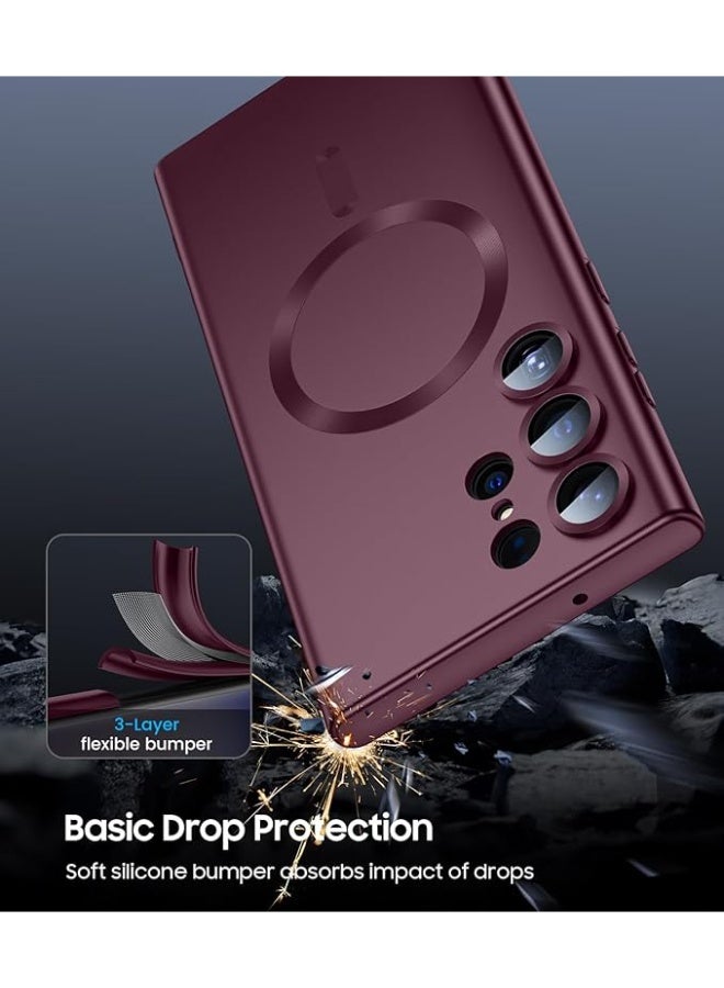 Magnetic for Samsung Galaxy S24 Ultra Case, Compatible with MagSafe, Slim Thin Matte Phone Case with Built-in Camera Lens Protector (Removable) Shockproof Phone Cover, Wine Red - Image 4