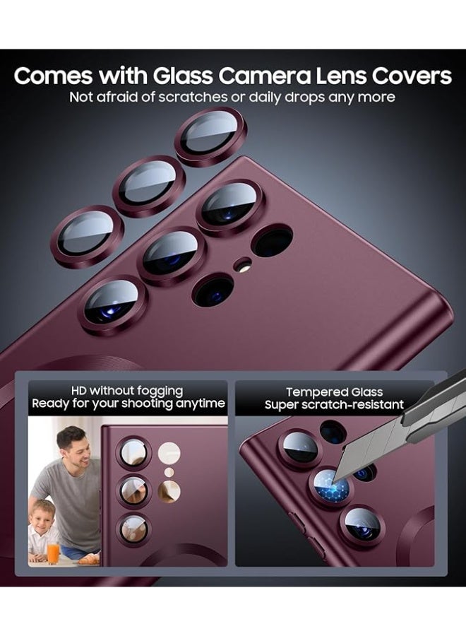 Magnetic for Samsung Galaxy S24 Ultra Case, Compatible with MagSafe, Slim Thin Matte Phone Case with Built-in Camera Lens Protector (Removable) Shockproof Phone Cover, Wine Red - Image 5