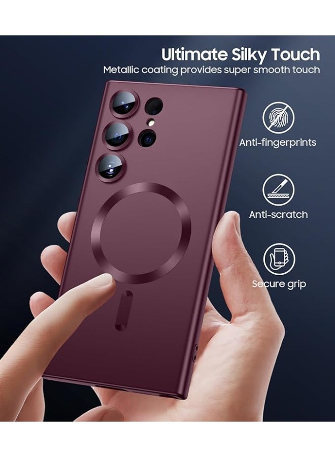 Magnetic for Samsung Galaxy S24 Ultra Case, Compatible with MagSafe, Slim Thin Matte Phone Case with Built-in Camera Lens Protector (Removable) Shockproof Phone Cover, Wine Red - Image 2