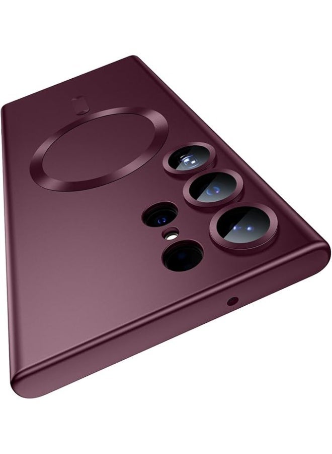 Magnetic for Samsung Galaxy S24 Ultra Case, Compatible with MagSafe, Slim Thin Matte Phone Case with Built-in Camera Lens Protector (Removable) Shockproof Phone Cover, Wine Red - Image 1