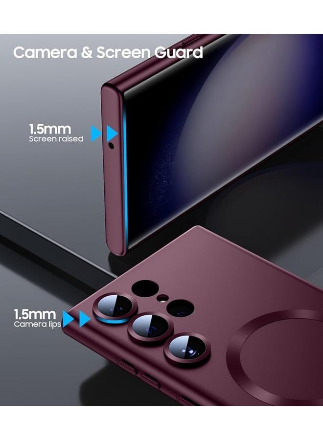 Magnetic for Samsung Galaxy S24 Ultra Case, Compatible with MagSafe, Slim Thin Matte Phone Case with Built-in Camera Lens Protector (Removable) Shockproof Phone Cover, Wine Red - Image 3