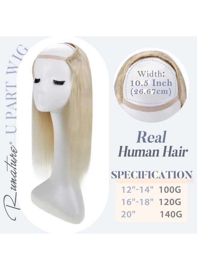 RUNATURE Unature U Part Wig Human Hair Blonde 16 Inch Medium Cap Human Hair U Part Wigs 3/4 Full Head Half Wig Human Hairpiece Platinum Blonde U Shape Hair Extensions Straight U Wigs 120G  - Image 3