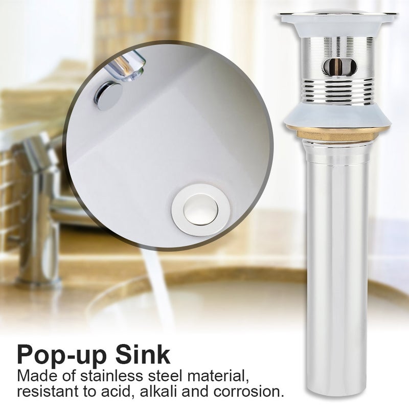 G1 1/4" Chrome Plated Stainless Steel Bathroom Basin Sink Pop Up Drain Assembly with Overflow - Image 2