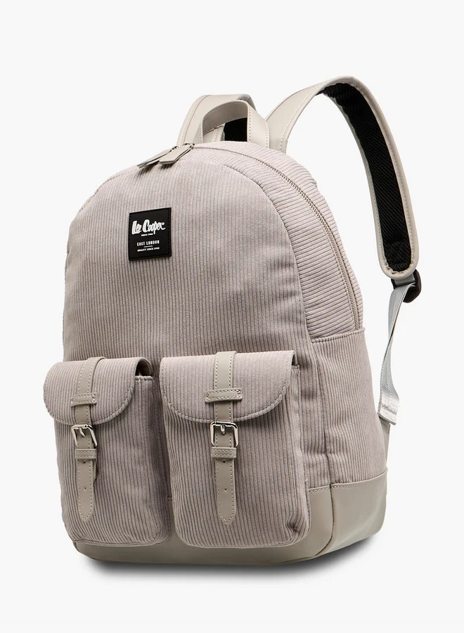 لي كوبر Corduroy Backpack with Adjustable Shoulder Straps and Zip Closure - 15x33x40 cm