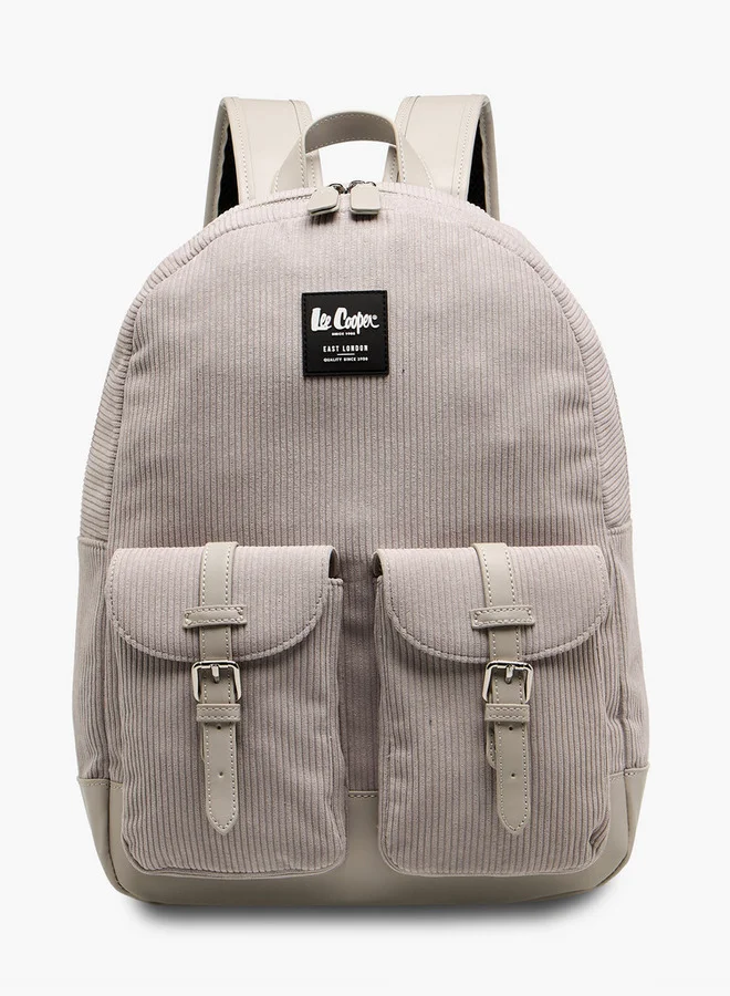 لي كوبر Corduroy Backpack with Adjustable Shoulder Straps and Zip Closure - 15x33x40 cm