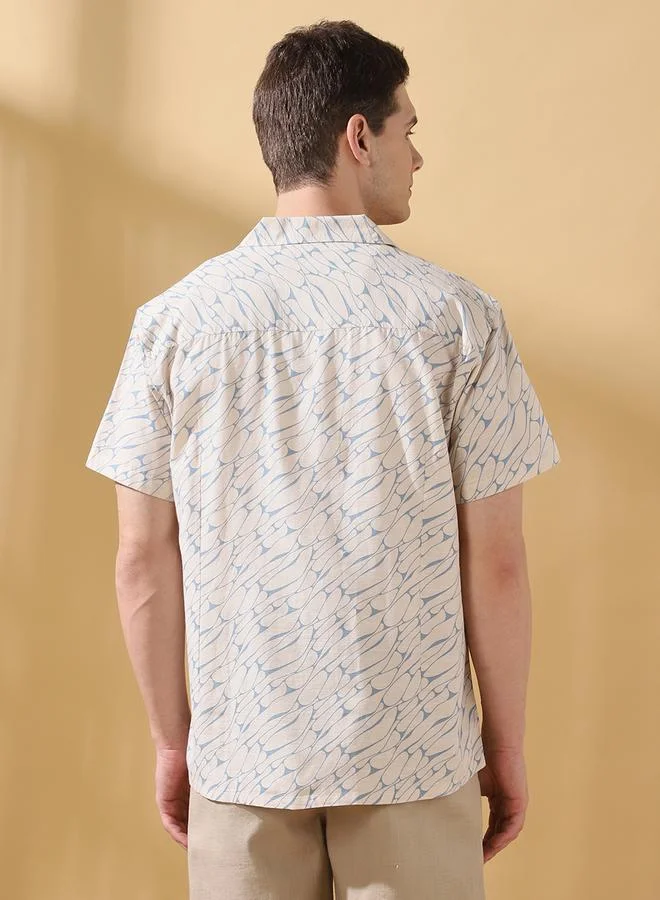 Dennis Lingo Men's Blue 100% Cotton Printed Button Down Relaxed Shirt