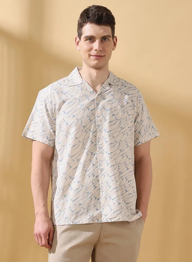 Dennis Lingo Men's Blue 100% Cotton Printed Button Down Relaxed Shirt