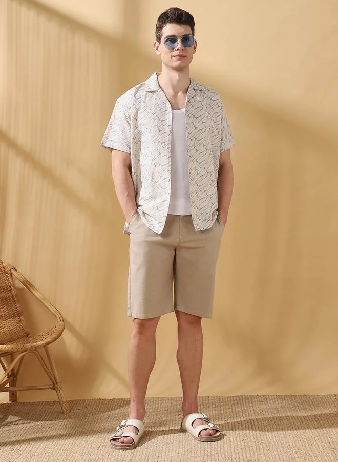 Dennis Lingo Men's Blue 100% Cotton Printed Button Down Relaxed Shirt