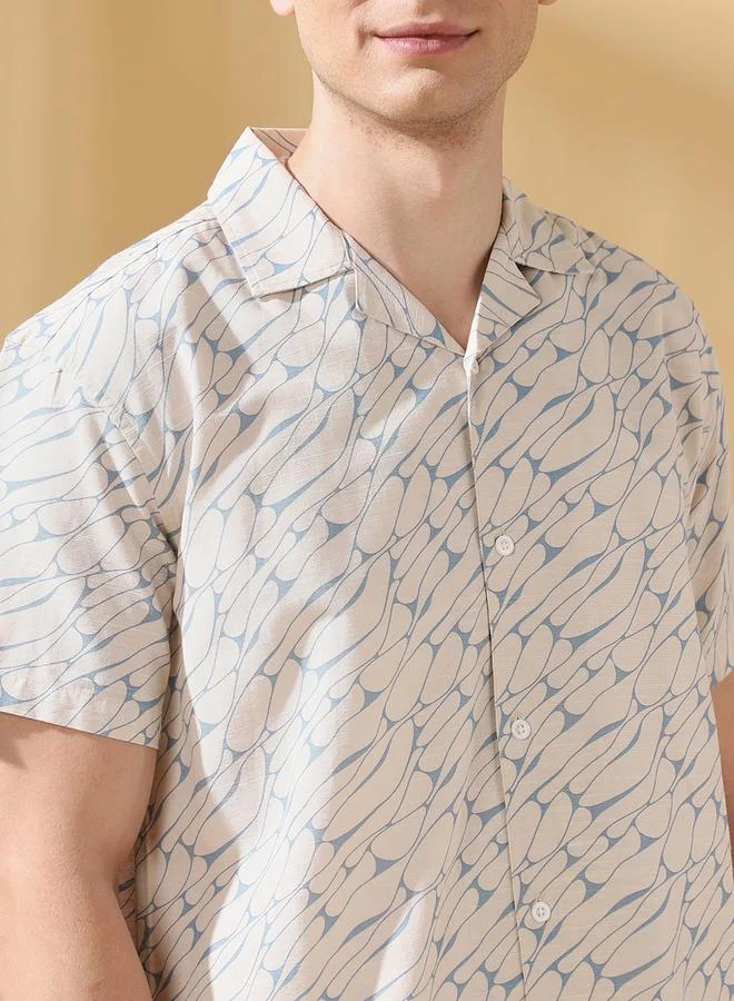 Dennis Lingo Men's Blue 100% Cotton Printed Button Down Relaxed Shirt