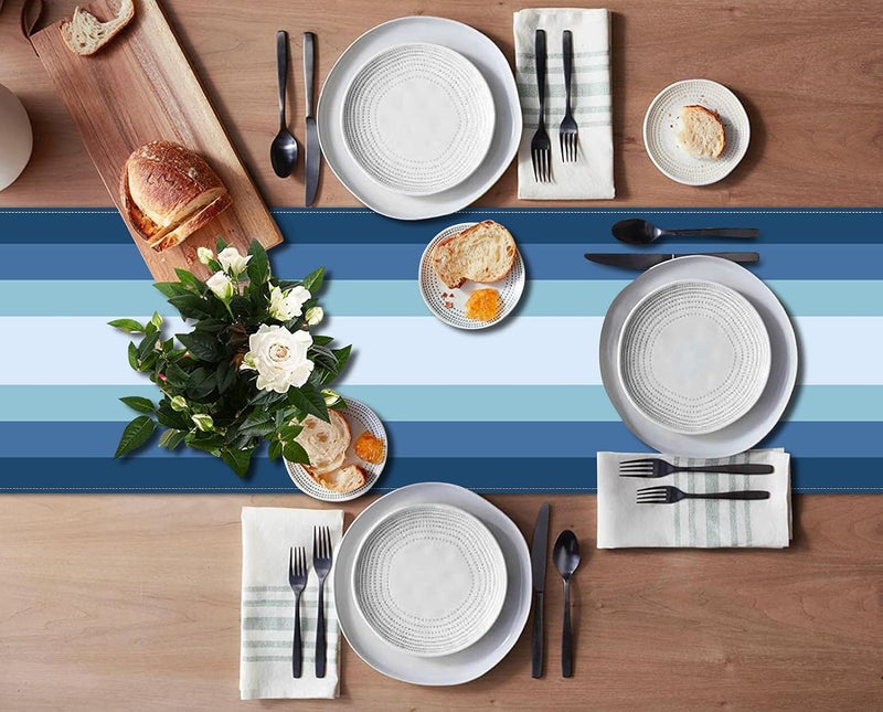 Emvency Navy Blue Gradient Table Runner and Placemats Set of 6, Modern Abstract Geometric Painting Art Dining Decor for Daily Use(1 Table Runner 72 inches Long and 6 Placemats) - Image 3