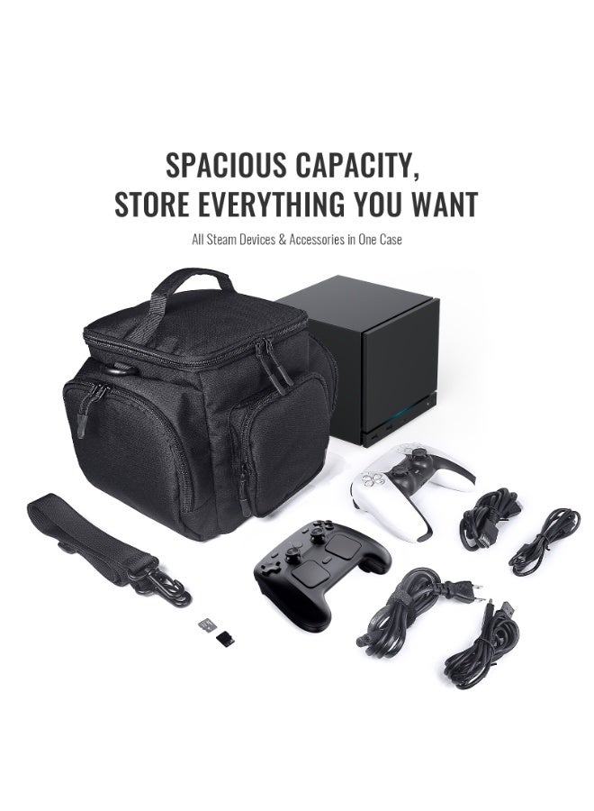 JYS Multifunctional carrying case for the Steam Deck, featuring a spacious design with multiple compartments to hold your console, controllers, power adapter, cables, memory cards and accessories—keeping everything neatly organised in a single portable case. Water-resistant and hard-wearing. - Image 3