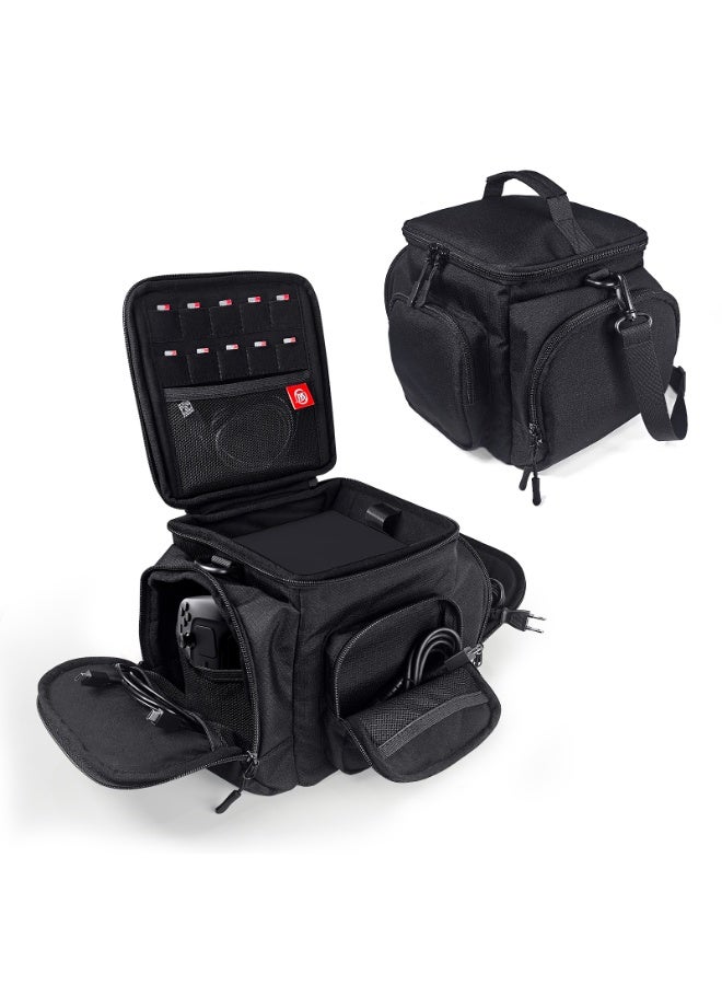 JYS Multifunctional carrying case for the Steam Deck, featuring a spacious design with multiple compartments to hold your console, controllers, power adapter, cables, memory cards and accessories—keeping everything neatly organised in a single portable case. Water-resistant and hard-wearing. - Image 1