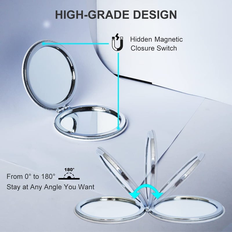Kshavi Kshavi 2in1 Pocket Mirror Magnifying Travel Makeup Compact Mirror Small Mirrors Bulk Handheld Pocket Purse Folding Portable Dual Beauty Cosmetics Mini Mirror for Women Girls Lady Round  - Image 5