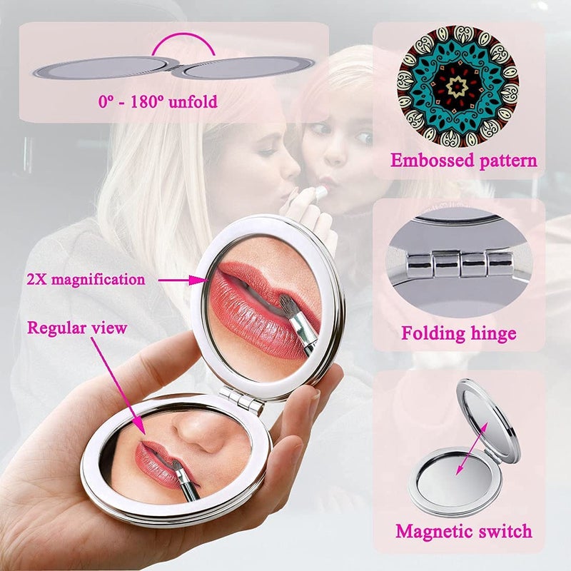 Kshavi Kshavi 2in1 Pocket Mirror Magnifying Travel Makeup Compact Mirror Small Mirrors Bulk Handheld Pocket Purse Folding Portable Dual Beauty Cosmetics Mini Mirror for Women Girls Lady Round  - Image 4