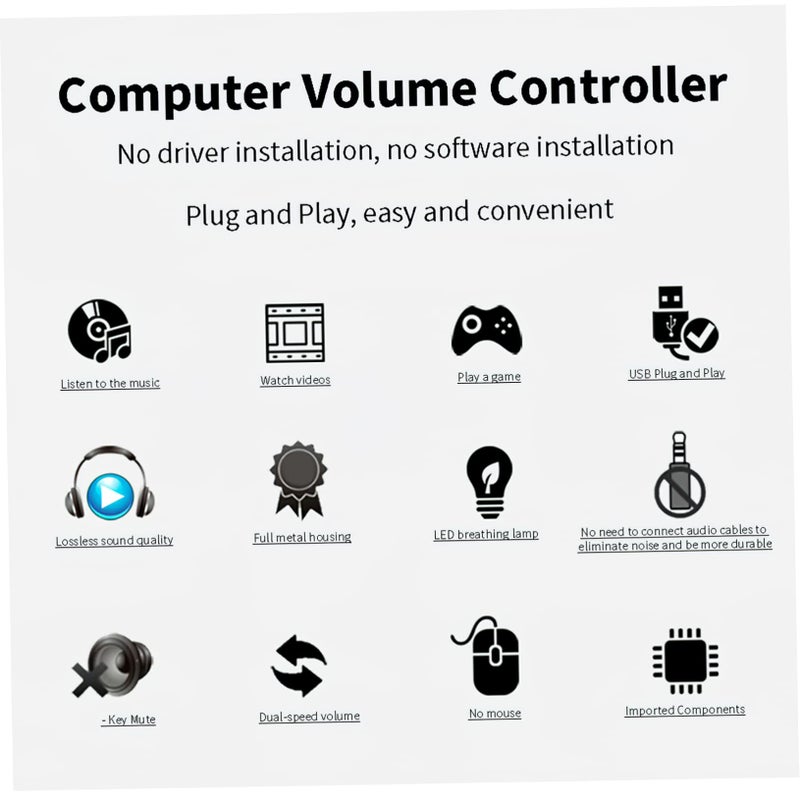 Inline USB Volume Controller with Mute Button and Breathing Light for PC Gaming Music Video Plug Play - Image 3