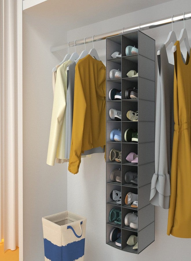 Libeder Hanging Shoe Organizer for Closet, Hanging Closet Organizers 20 Section Shoe Shelves, Space Saving Shoe Holder & Storage, Grey, 12''W×12''Dx 50''H - Image 4