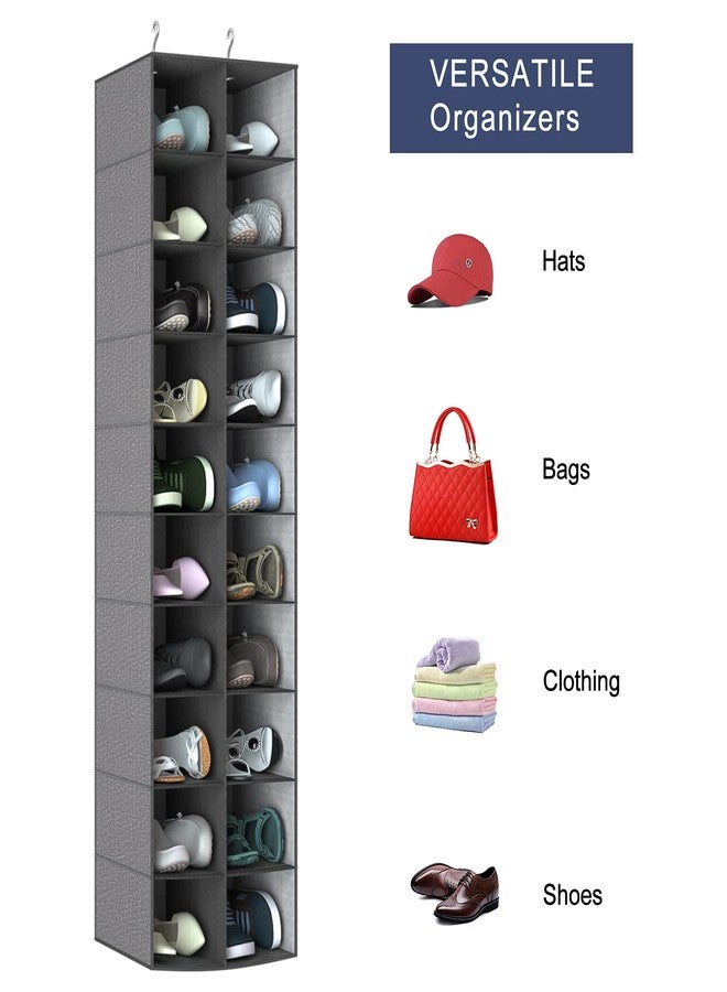 Libeder Hanging Shoe Organizer for Closet, Hanging Closet Organizers 20 Section Shoe Shelves, Space Saving Shoe Holder & Storage, Grey, 12''W×12''Dx 50''H - Image 2