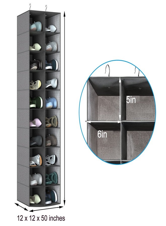 Libeder Hanging Shoe Organizer for Closet, Hanging Closet Organizers 20 Section Shoe Shelves, Space Saving Shoe Holder & Storage, Grey, 12''W×12''Dx 50''H - Image 5