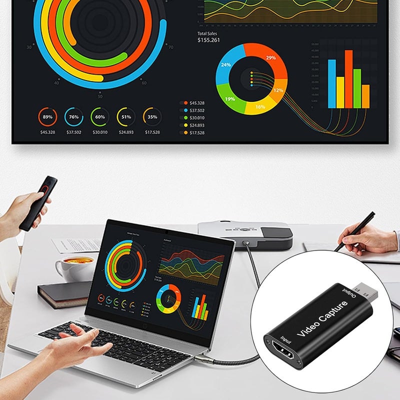 بطاقة التقاط الفيديو بدقة 1080P ومعدل 30 هرتز وتحويل رقمي، تتصل بمنافذ USB2.0 وتُستخدم لتسجيل الفيديو على أجهزة HDTV، مناسبة لأجهزة الكمبيوتر واللابتوب. - Image 2