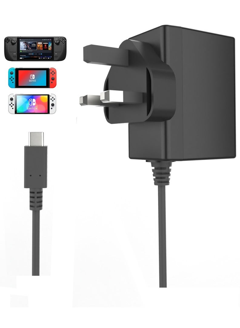 TLAXCA شاحن 45 واط لجهاز سويتش / سويتش OLED / ستيم ديك، شحن سريع 15 فولت / 2.6 أمبير خلال 2.5 ساعة مع محول طاقة وكابل نوع-C بطول 1.5 متر لجهاز سويتش / سويتش لايت / قاعدة سويتش ووحدة تحكم سويتش برو - يدعم وضع التلفاز - Image 1