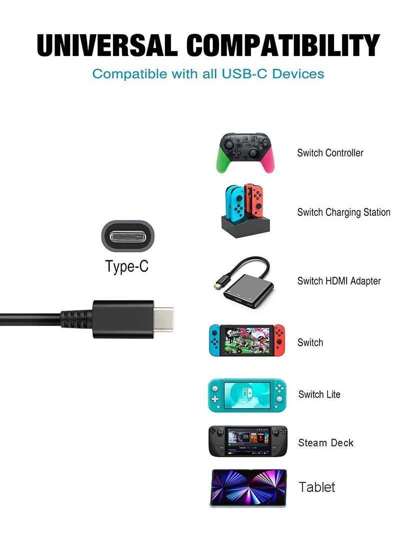 TLAXCA شاحن 45 واط لجهاز سويتش / سويتش OLED / ستيم ديك، شحن سريع 15 فولت / 2.6 أمبير خلال 2.5 ساعة مع محول طاقة وكابل نوع-C بطول 1.5 متر لجهاز سويتش / سويتش لايت / قاعدة سويتش ووحدة تحكم سويتش برو - يدعم وضع التلفاز - Image 2