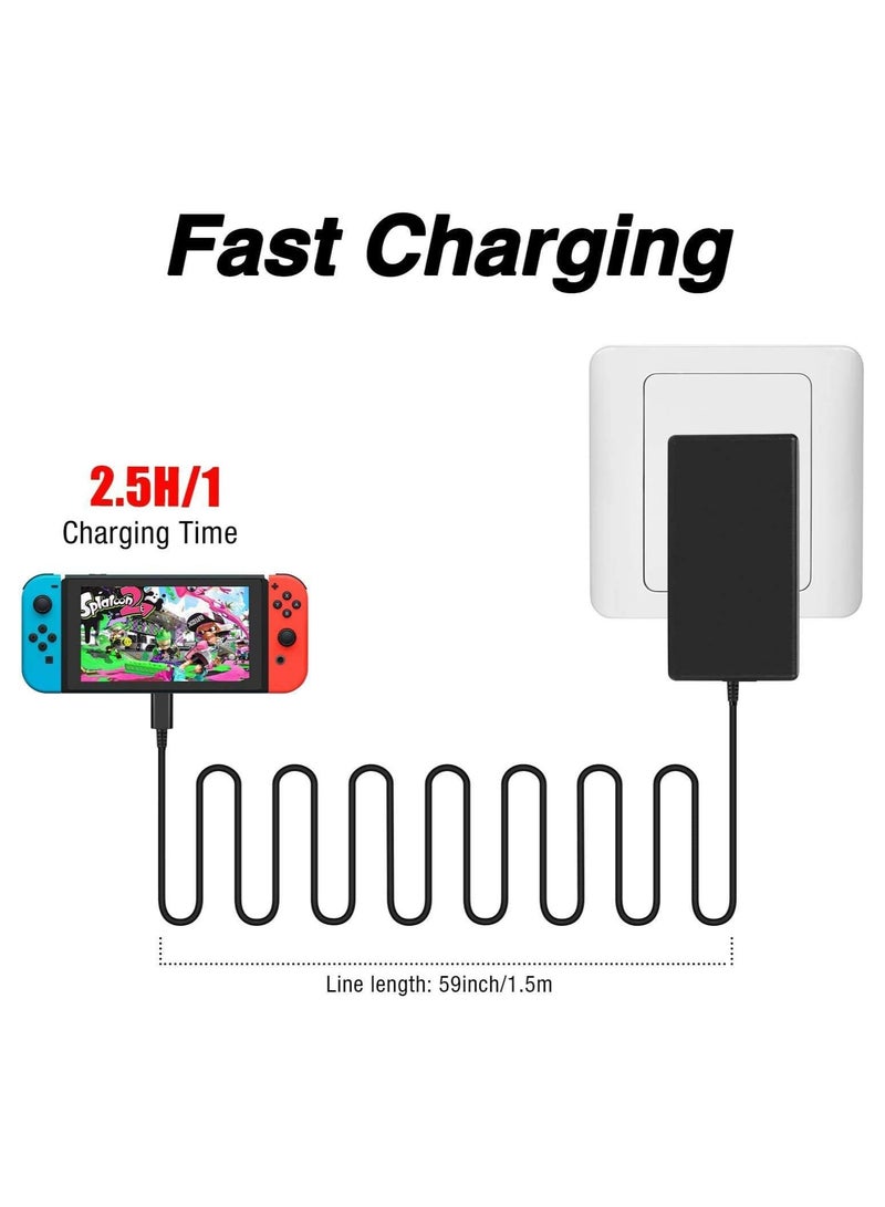 TLAXCA شاحن 45 واط لجهاز سويتش / سويتش OLED / ستيم ديك، شحن سريع 15 فولت / 2.6 أمبير خلال 2.5 ساعة مع محول طاقة وكابل نوع-C بطول 1.5 متر لجهاز سويتش / سويتش لايت / قاعدة سويتش ووحدة تحكم سويتش برو - يدعم وضع التلفاز - Image 3