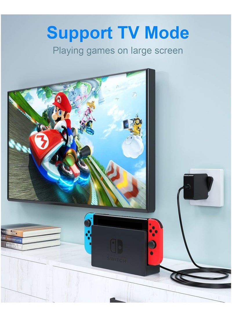 TLAXCA شاحن 45 واط لجهاز سويتش / سويتش OLED / ستيم ديك، شحن سريع 15 فولت / 2.6 أمبير خلال 2.5 ساعة مع محول طاقة وكابل نوع-C بطول 1.5 متر لجهاز سويتش / سويتش لايت / قاعدة سويتش ووحدة تحكم سويتش برو - يدعم وضع التلفاز - Image 4