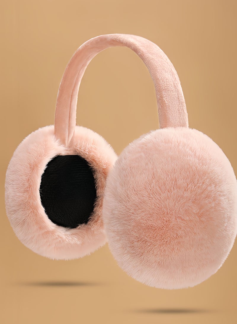 Outdoor sports ladies and girls winter warm earmuffs bicycle ski windproof hood earmuffs plush ear rabbit design (light pink)  - Image 1