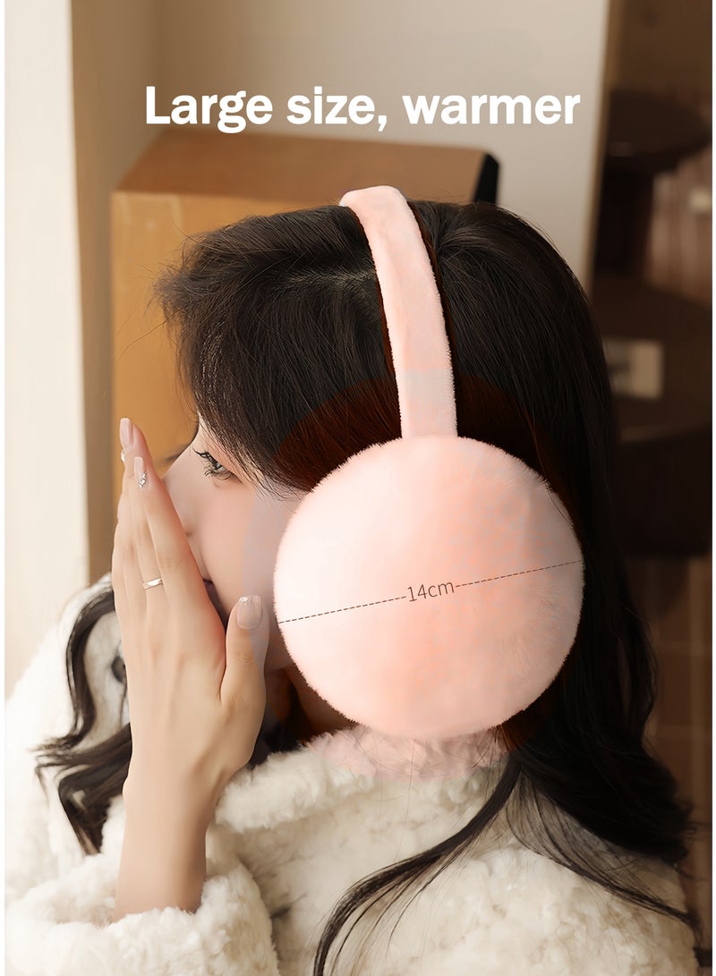 Outdoor sports ladies and girls winter warm earmuffs bicycle ski windproof hood earmuffs plush ear rabbit design (light pink)  - Image 4