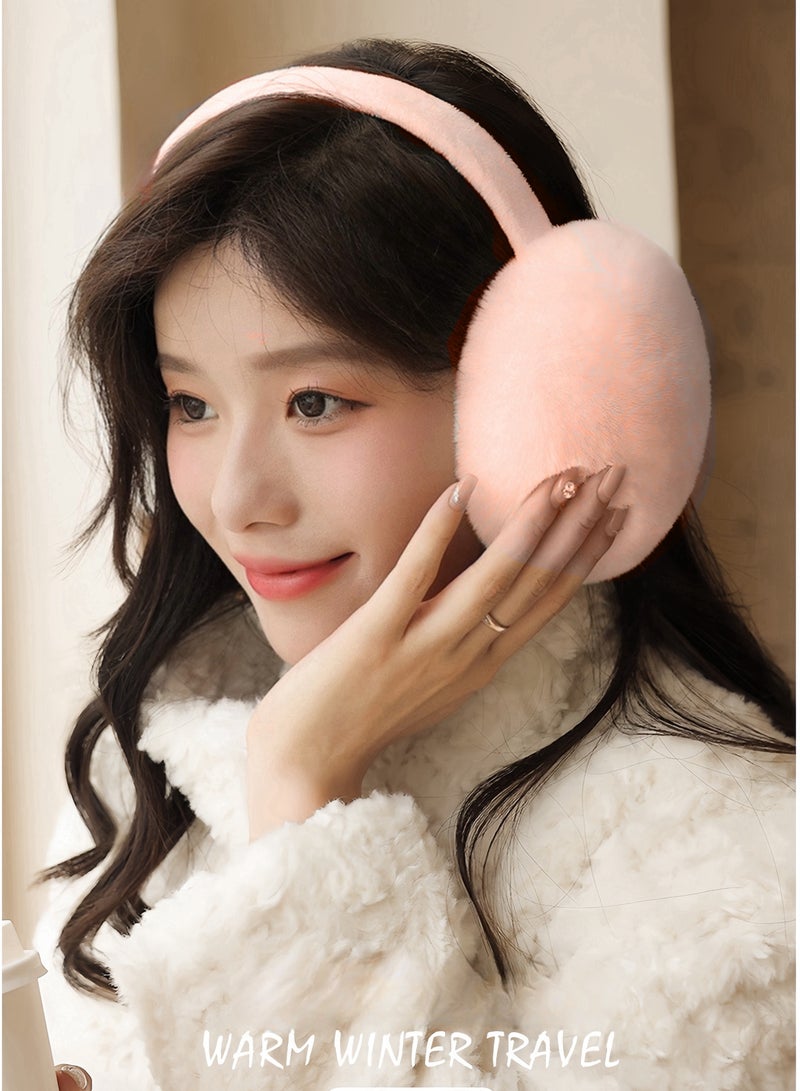 Outdoor sports ladies and girls winter warm earmuffs bicycle ski windproof hood earmuffs plush ear rabbit design (light pink)  - Image 2