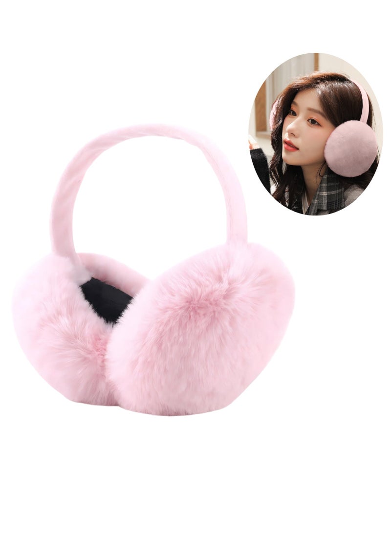 Eilimi Outdoor sports ladies and girls winter warm earmuffs bicycle ski windproof hood earmuffs plush ear rabbit design (light pink) - Image 1