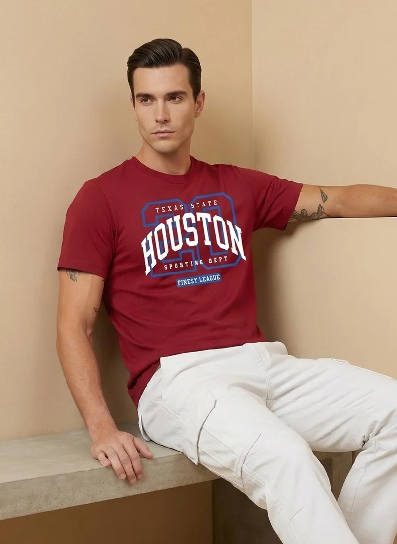 Nobero Deep Red Nobero Regular Fit Printed T-shirt for Men for Men | Best Price UAE
