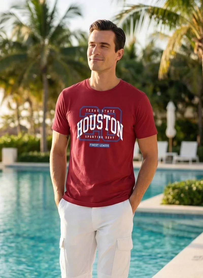 Nobero Deep Red Nobero Regular Fit Printed T-shirt for Men for Men | Best Price UAE
