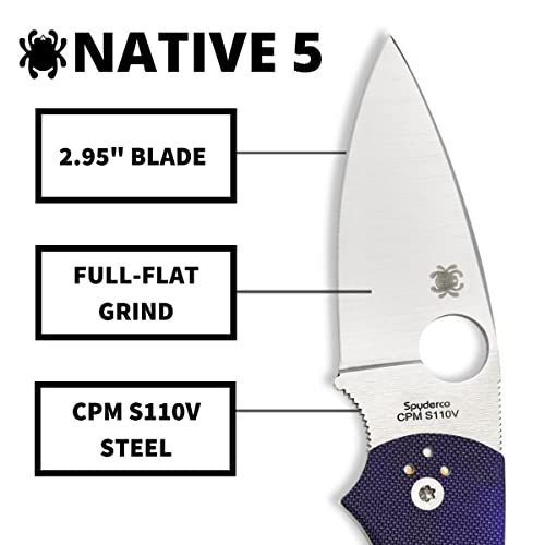 Spyderco Native 5 Signature Knife with 2.95" CPM S110V Steel Blade and Dark Blue G-10 Handle - PlainEdge - C41GPDBL5 - Image 3