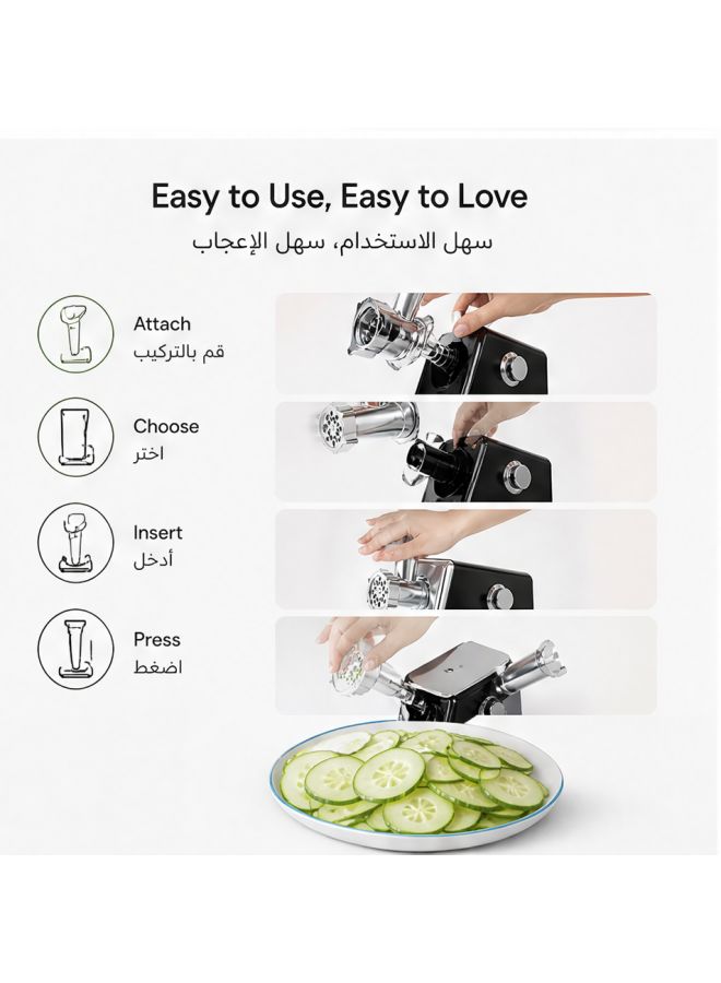 Electric Meat Mincer & Vegetable Slicer Shredder, Stainless Steel Multi-function Food Processor, Meat Grinder for Beef, Lamb, Homemade Sausage & Kibbeh, Vegetable Cutting for Home Kitchen - Image 4