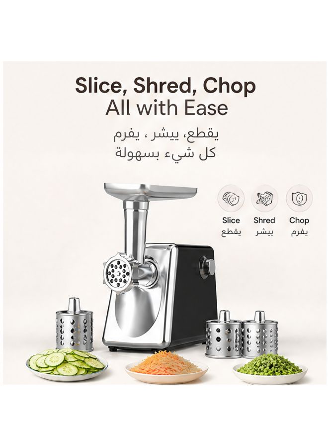 Electric Meat Mincer & Vegetable Slicer Shredder, Stainless Steel Multi-function Food Processor, Meat Grinder for Beef, Lamb, Homemade Sausage & Kibbeh, Vegetable Cutting for Home Kitchen - Image 5