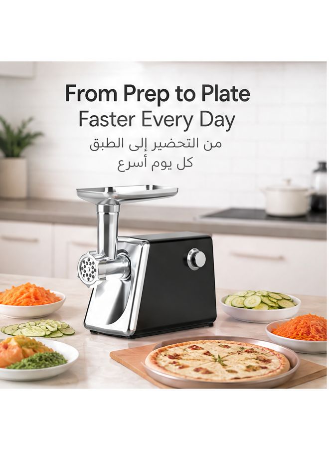 Electric Meat Mincer & Vegetable Slicer Shredder, Stainless Steel Multi-function Food Processor, Meat Grinder for Beef, Lamb, Homemade Sausage & Kibbeh, Vegetable Cutting for Home Kitchen - Image 2