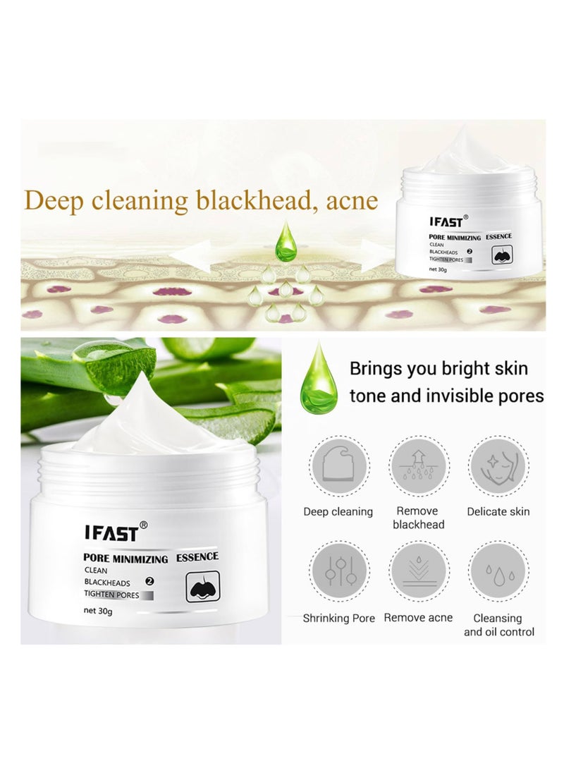 iFast Pore Minimizing Essence Blackhead Remover Nose Mask Pore Cleanser Purifying Peel off Face Mask with 60Pcs Strips Clean Tighten Pores and Remove Blackheads Nose Plants Pore Strips 30g  - Image 2