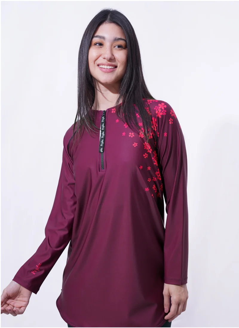 Pepla Burgundy Long Rashguard - Swimwear Top